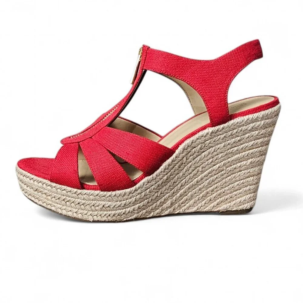 Michael Kors New Women's Berkley Espadrille Wedge Canvas Sandals 9.5